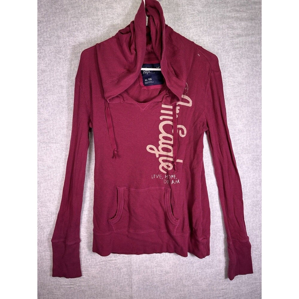 Y2K American Eagle Henley Shirt Hoodie XL Balletcore Bella Swan Elena Pink 2000s